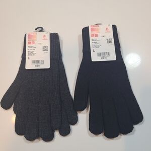NWT Uniqlo Black and Dark Gray Heattech Ribbed Gloves in Size Large